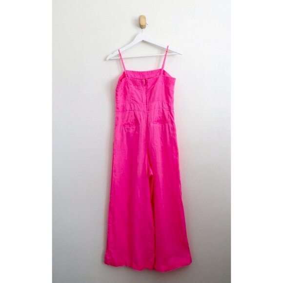 J. Crew Linen Wide Leg Jumpsuit Hot Pink Sleeveless Barbie Pink SZ 2 - Picture 5 of 8